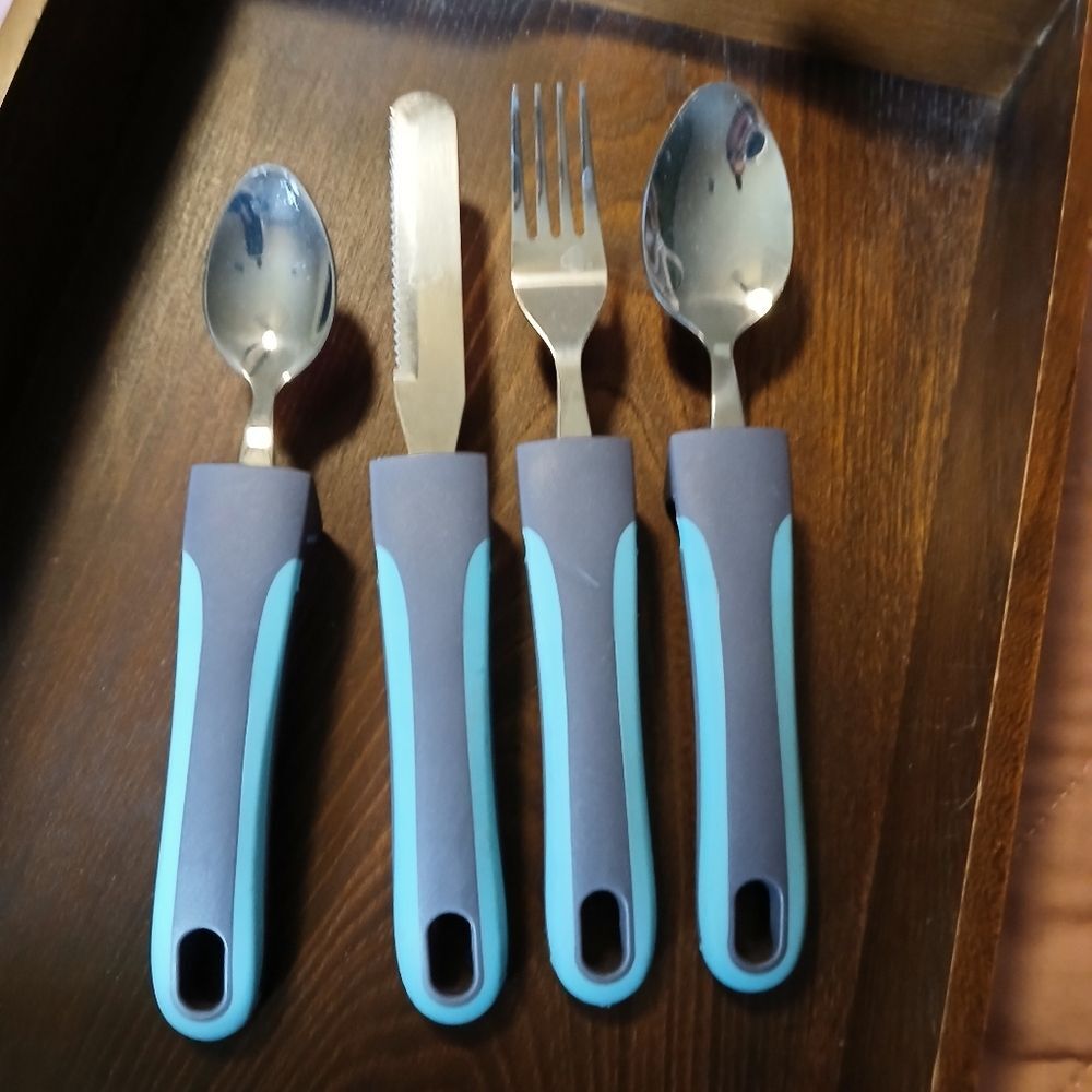 Adaptive Silverware Blue & Gray Weighted Cutlery Set for Dexterity Issues